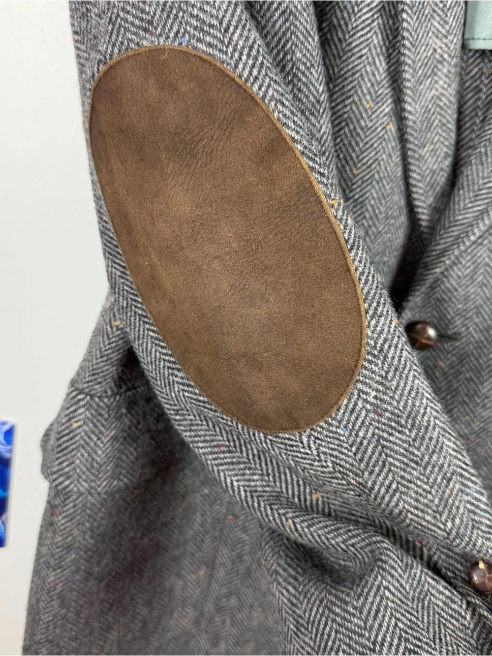 VTG Palm Beach Herringbone Wool Tweed Sport Coat 42L Elbow Patches Academia